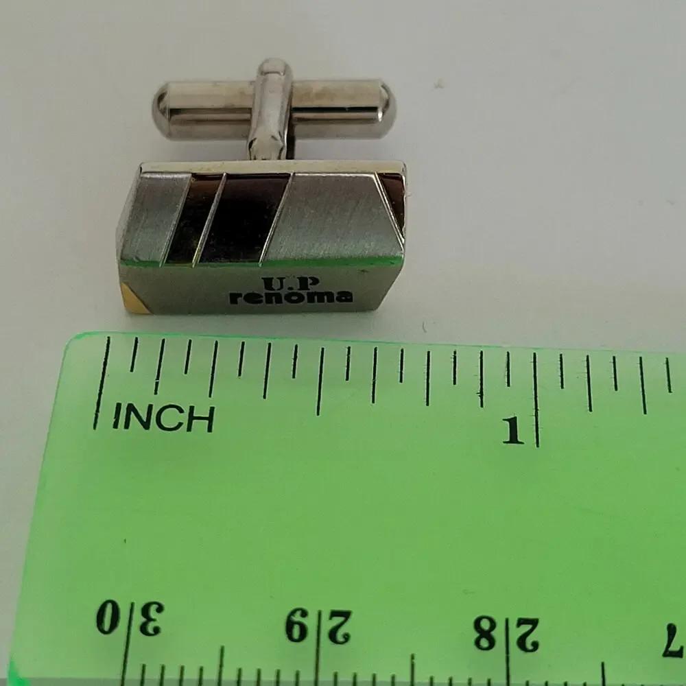 U.P. Renoma Paris Gold Silver Tone Rectangle Logo‎ Cufflinks Designer Geometric